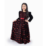 Black Floral Velvet Gown