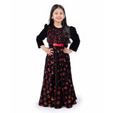 Black Floral Velvet Gown