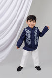 Blue Applique Kurta Jacket Set