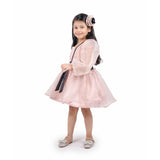 Peach Dot Organza Frock with Flower Clip