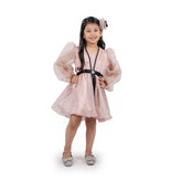 Peach Dot Organza Frock with Flower Clip