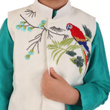 Green Parrot Kurta Jacket Set