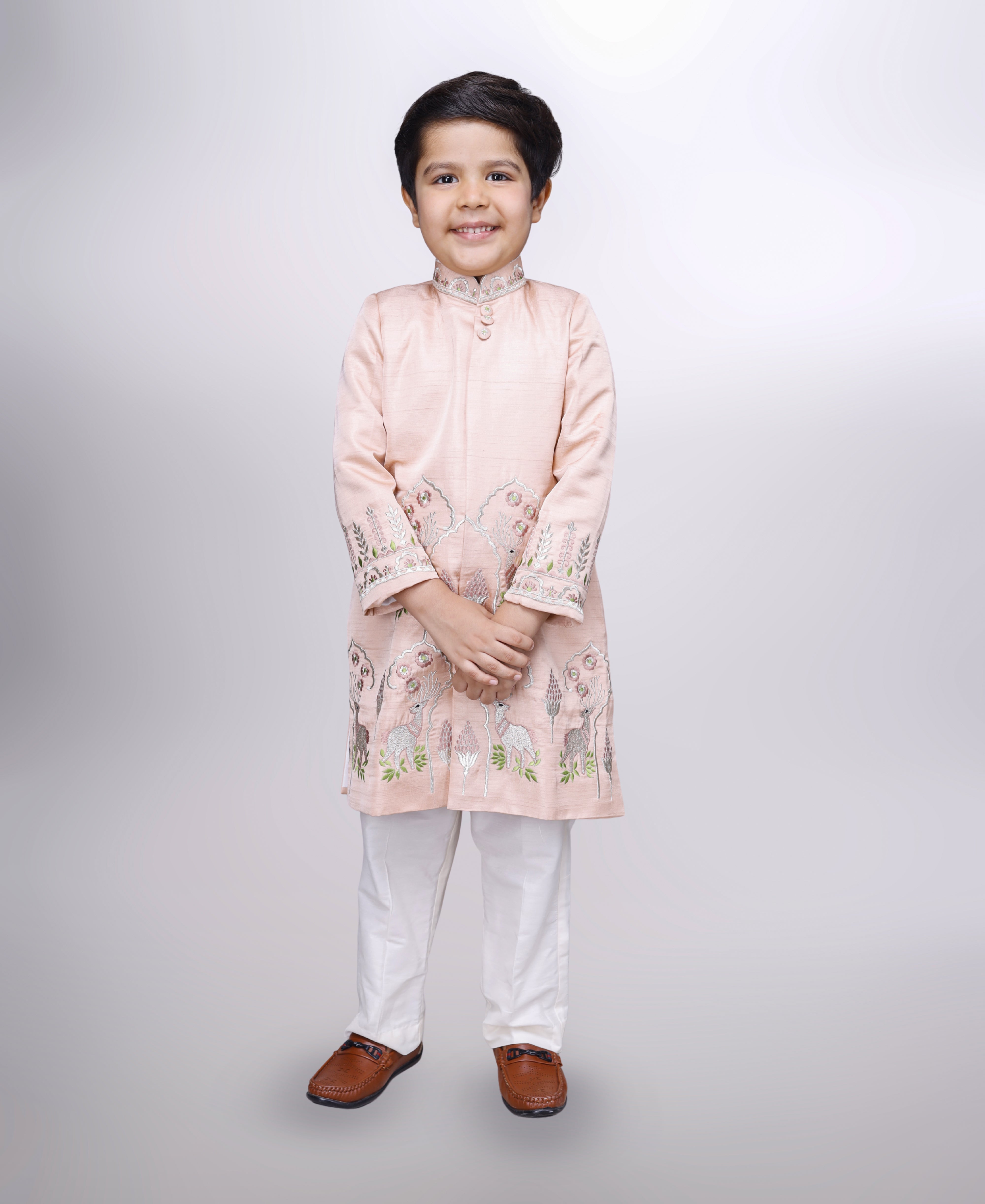 Royal Deer Peach Sherwani Set