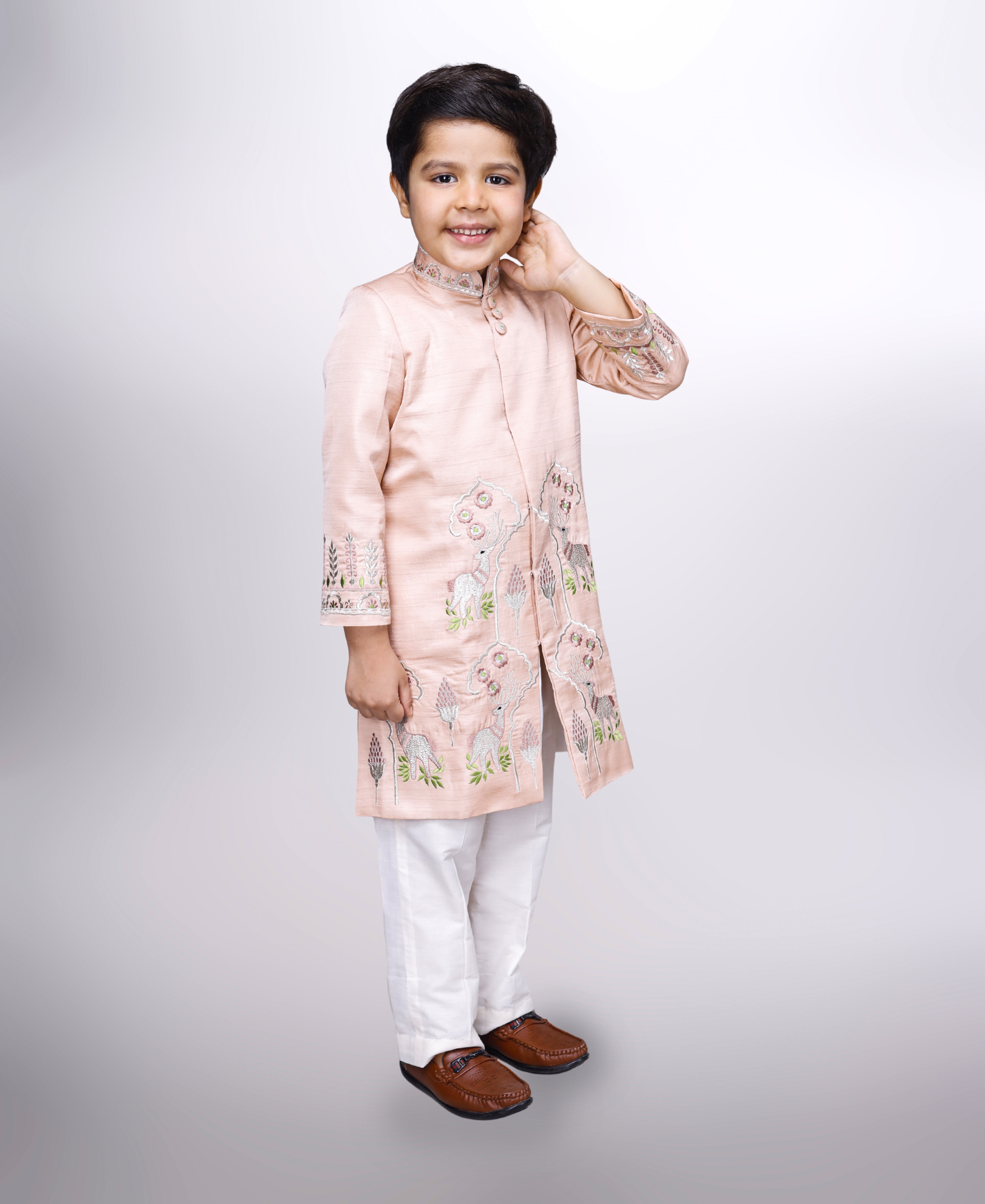Royal Deer Peach Sherwani Set
