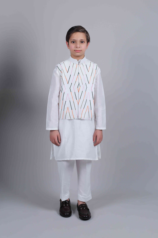 Geometric Ivory Kurta Jacket Set
