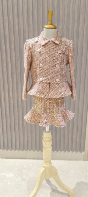 Pink Tweed Peplum set