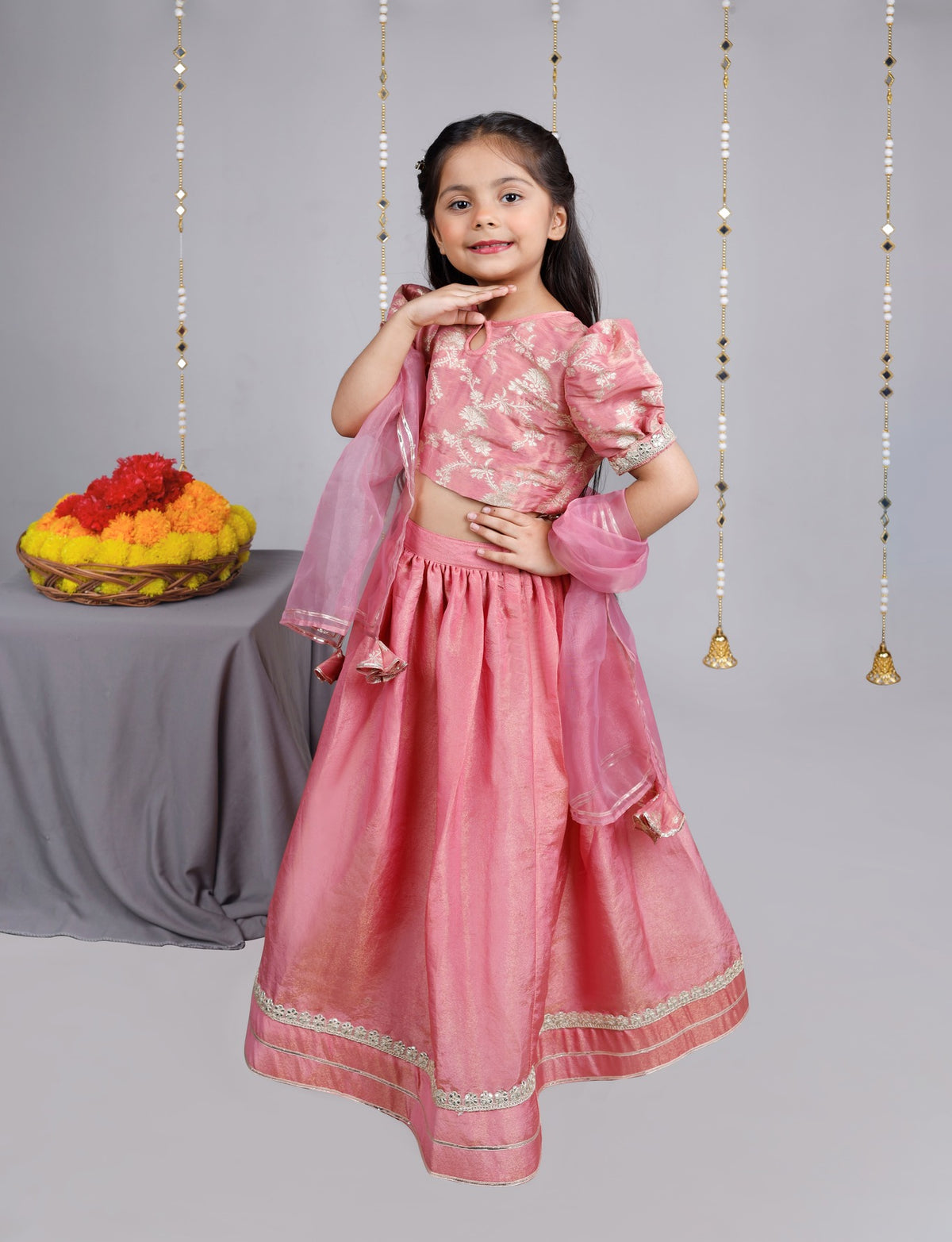 Dusty pink tissue lehenga