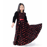 Black Floral Velvet Gown