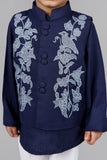 Blue Applique Kurta Jacket Set