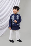 Blue Applique Kurta Jacket Set