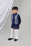 Blue Applique Kurta Jacket Set