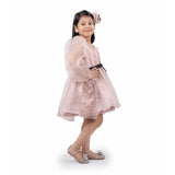 Peach Dot Organza Frock with Flower Clip